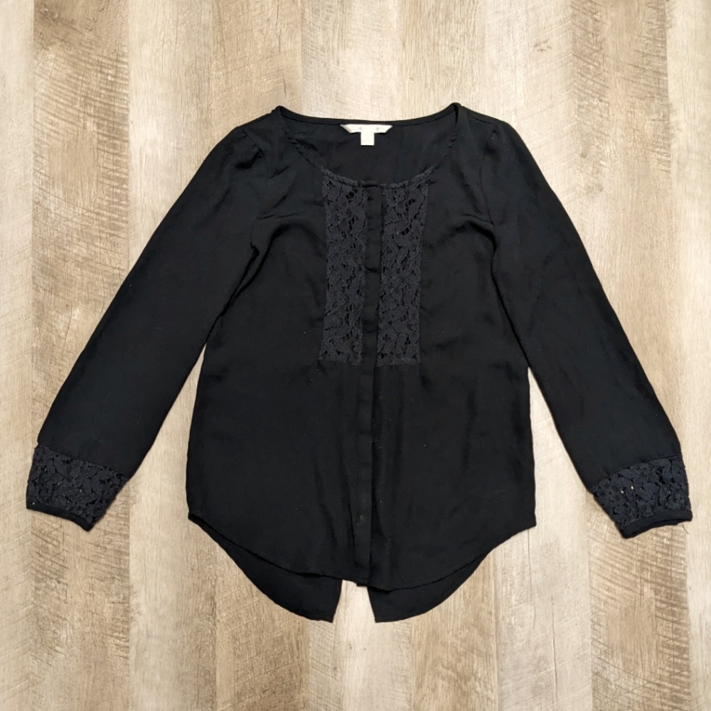 Lauren Conrad Black Long Sleeve Button Down Shirt